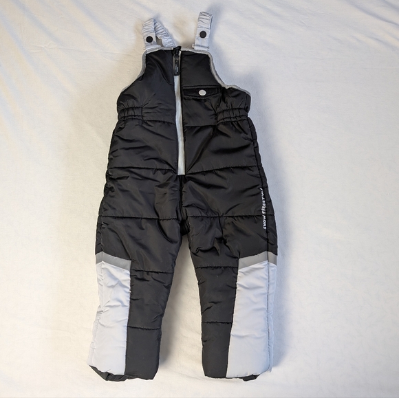 Zara 2T NWOT Snow Pants Suspenders Black Silver Unisex Fleece Lined Zip Elastic - Picture 2 of 8